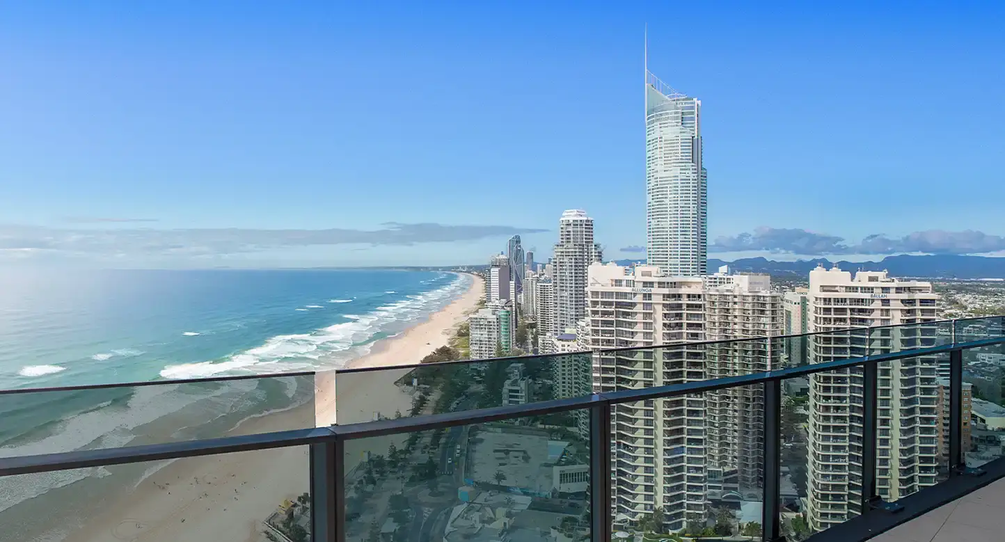 Gold Coast skyline and coastline from an apartment balcony