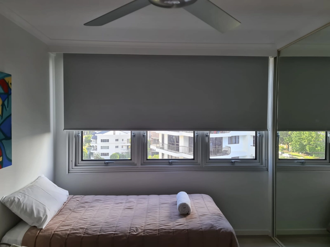 Blockout blinds in a bedroom