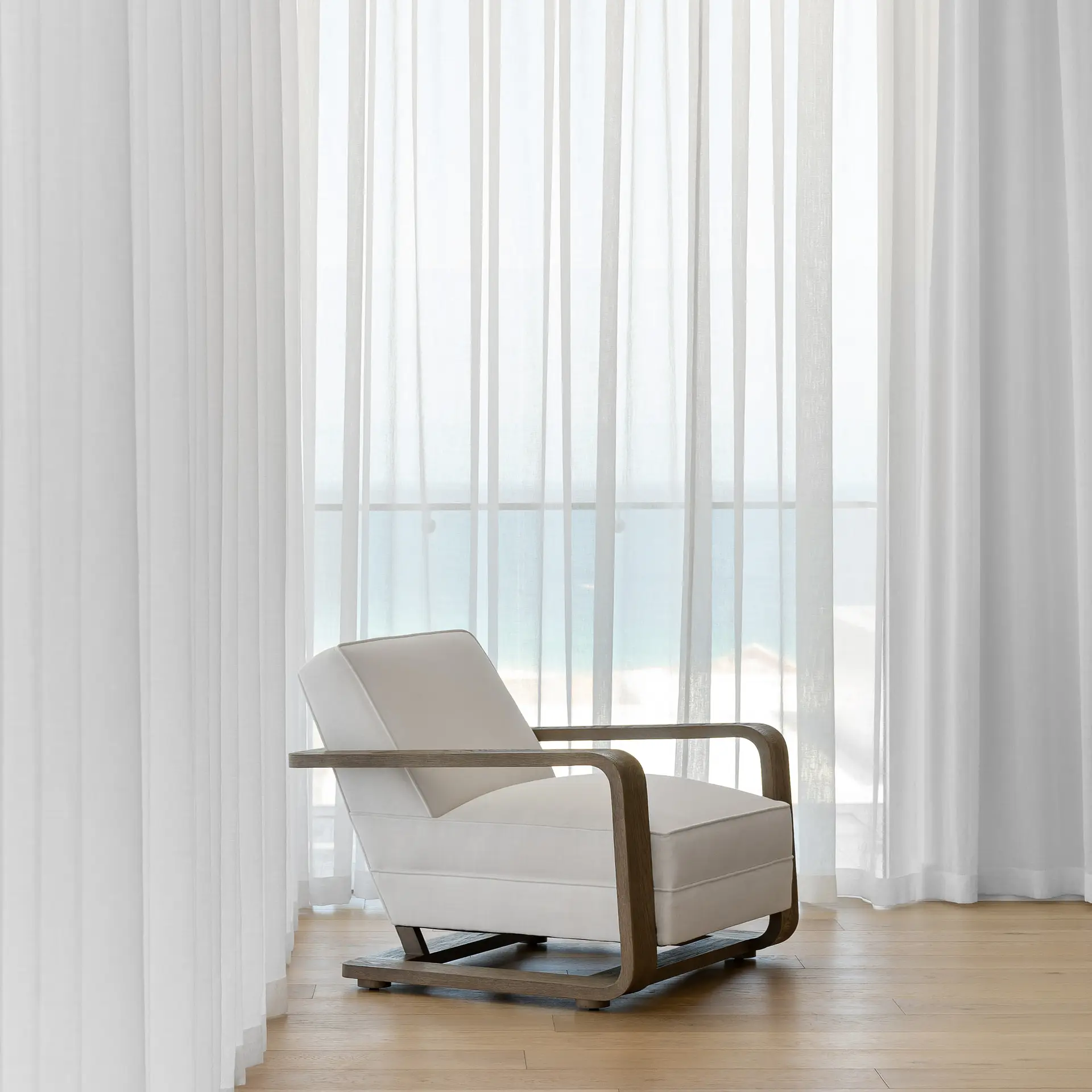 White sheer curtains in a coastal Gold Coast living room